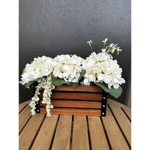 Rustic Modern Farmhouse Home Decor Centerpiece White Hydrangeas Wood  Container